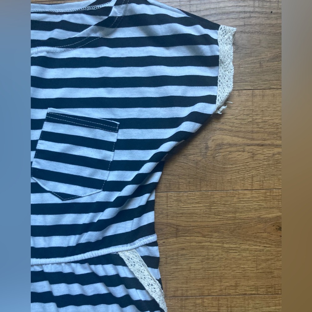 2000’s y2K Vintage Striped Black White Lace Trim Emo Goth Mini Dress - Picture 6 of 7